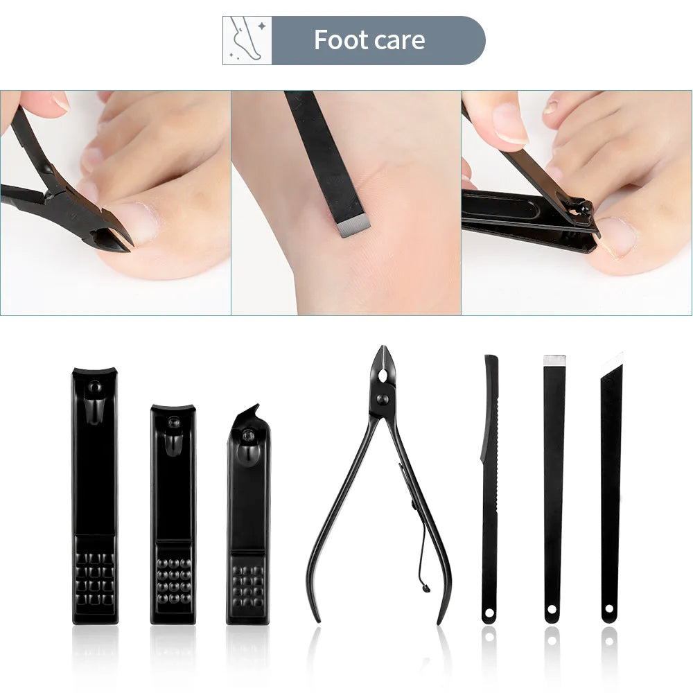 Black Nail Clipper Set Stainless Steel