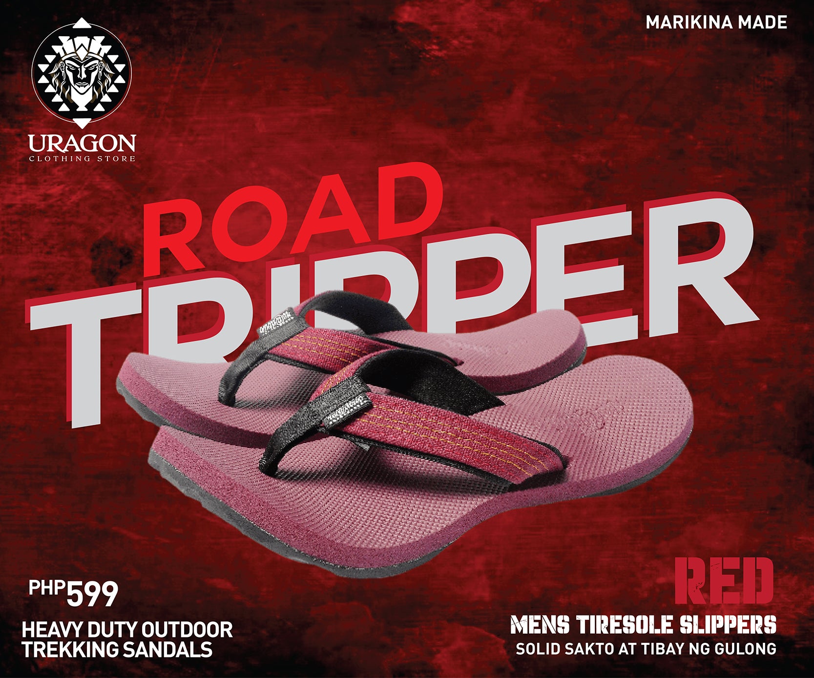 Uragon Road Tripper Tiresole Slipper Red