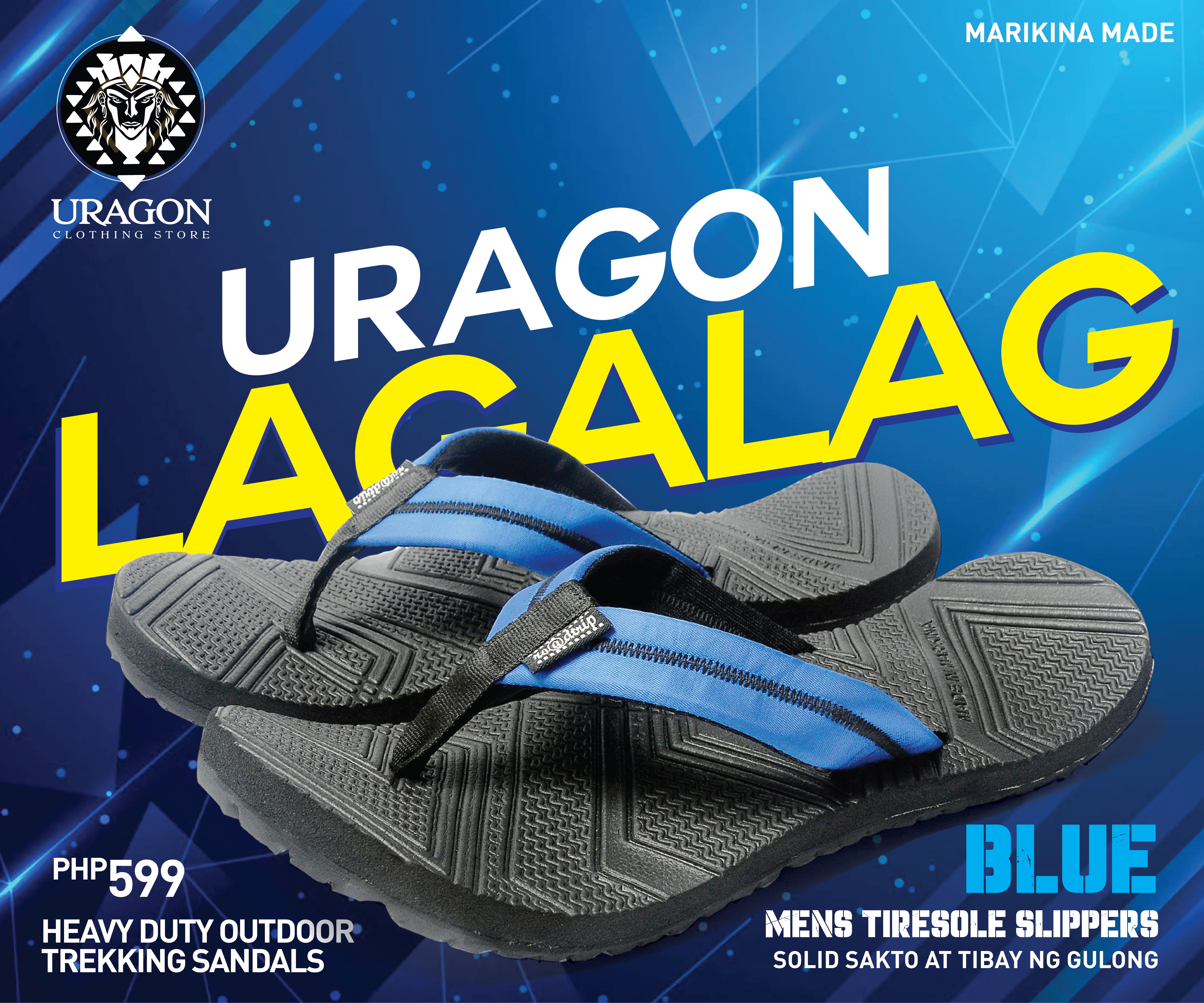 Uragon Lagalag Mens Tiresole Slippers Blue