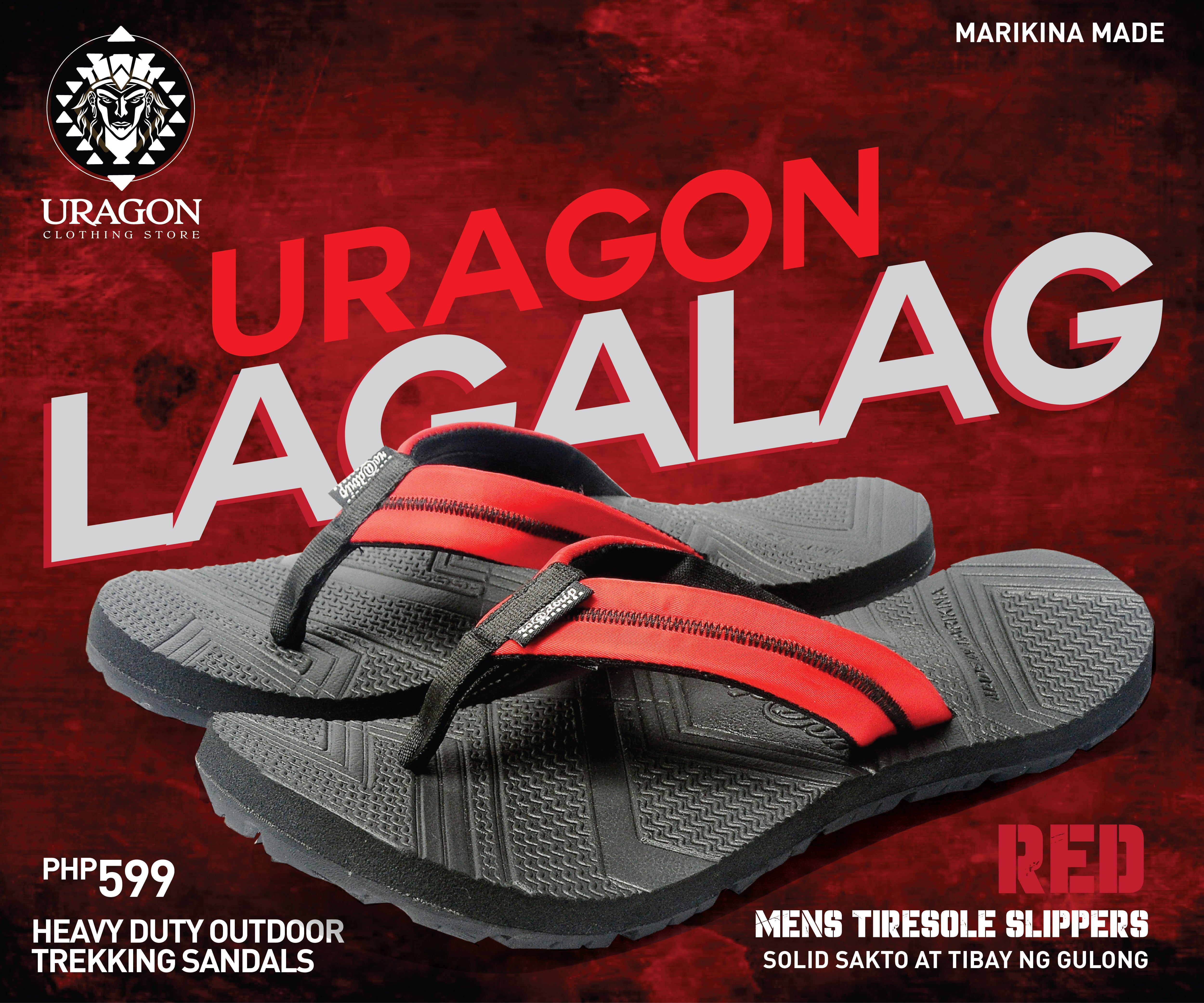 Uragon Lagalag Mens Tiresole Slippers Red